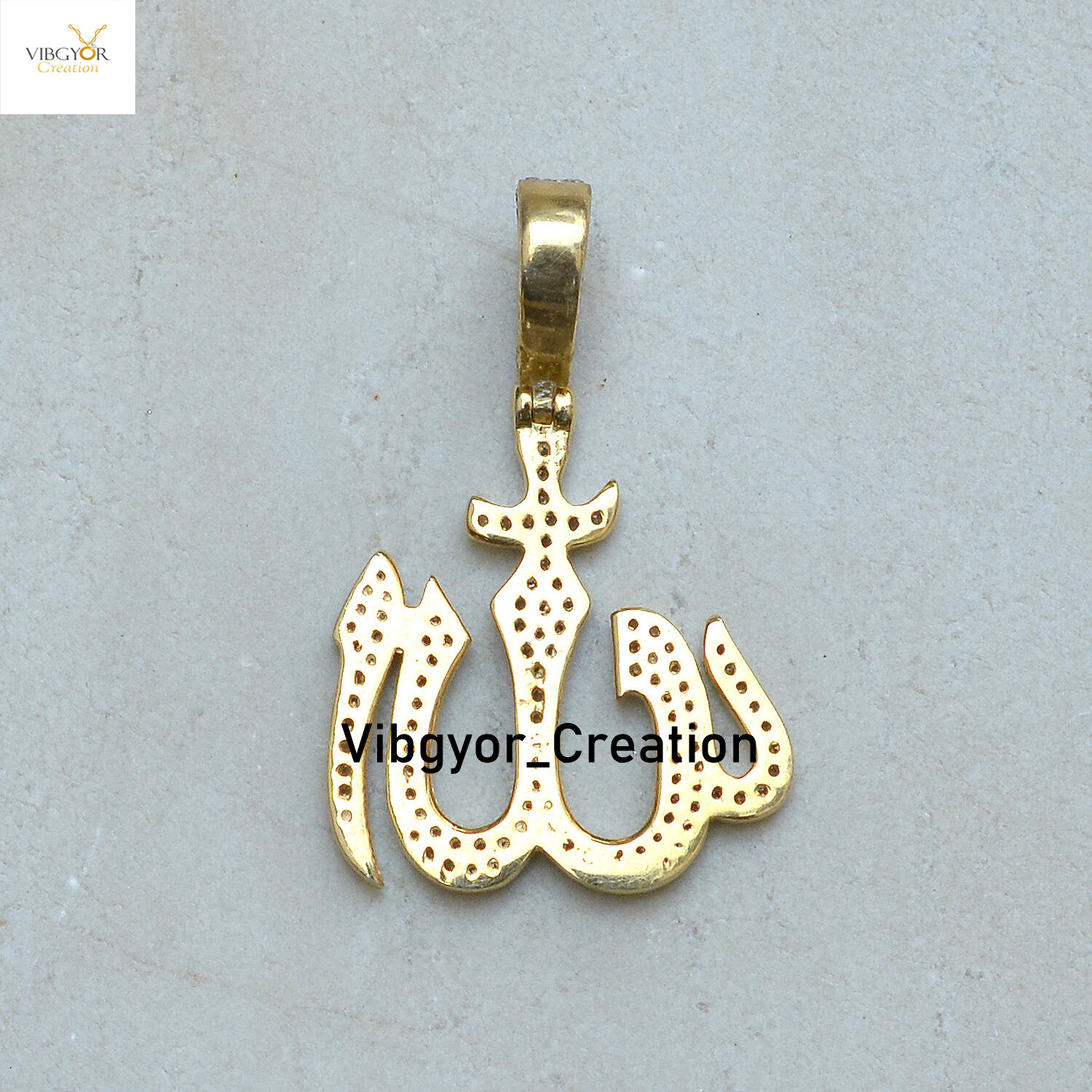 Pave Diamond Allah Charm Pendant Gold Plated 925 Sterling Silver Religious Gift