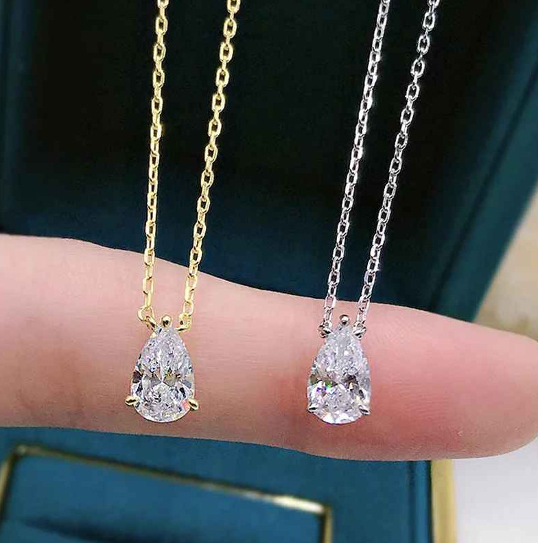 18k White Gold Plated 4CT Pear Cut D VVS1 Moissanite Necklace for Women Jewelry