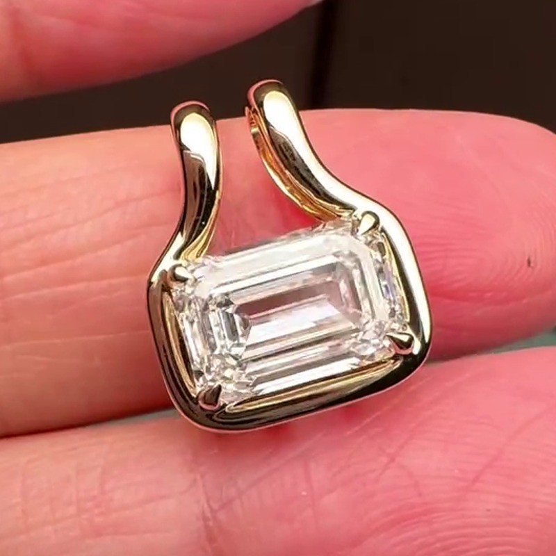 2.97 CT Emerald Cut Moissanite Bezel Set Pendant No Chain 14k Yellow Gold Plated