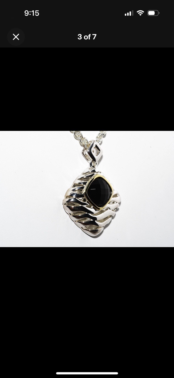 $1,200 Authentic Lorenzo 18K Gold .925 Silver 4.50CT Natural Onyx Drop Necklace