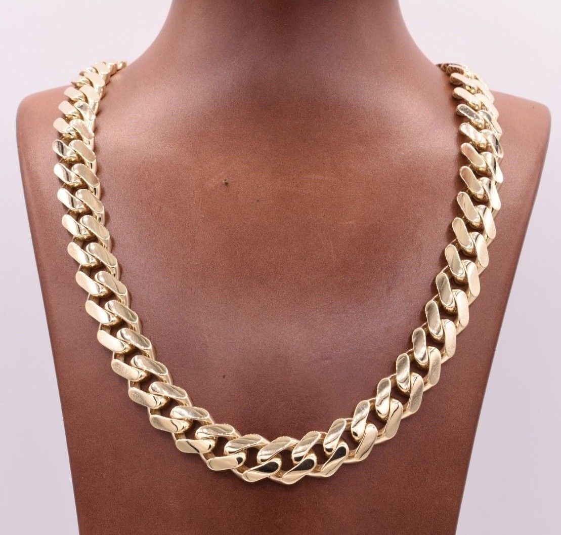 13mm Mens Miami Cuban Royal Link Chain Necklace Box Clasp Real 10K Yellow Gold