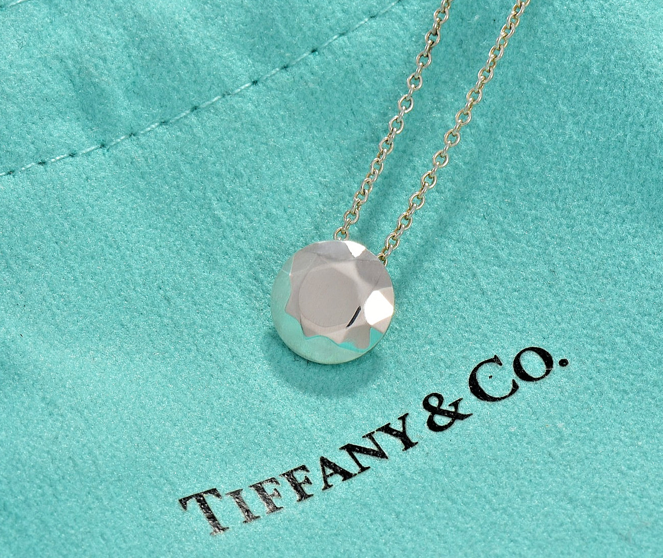 Tiffany & Co Silver Elsa Peretti 2 Carat Faceted Pendant 16.25″ Necklace & Pouch