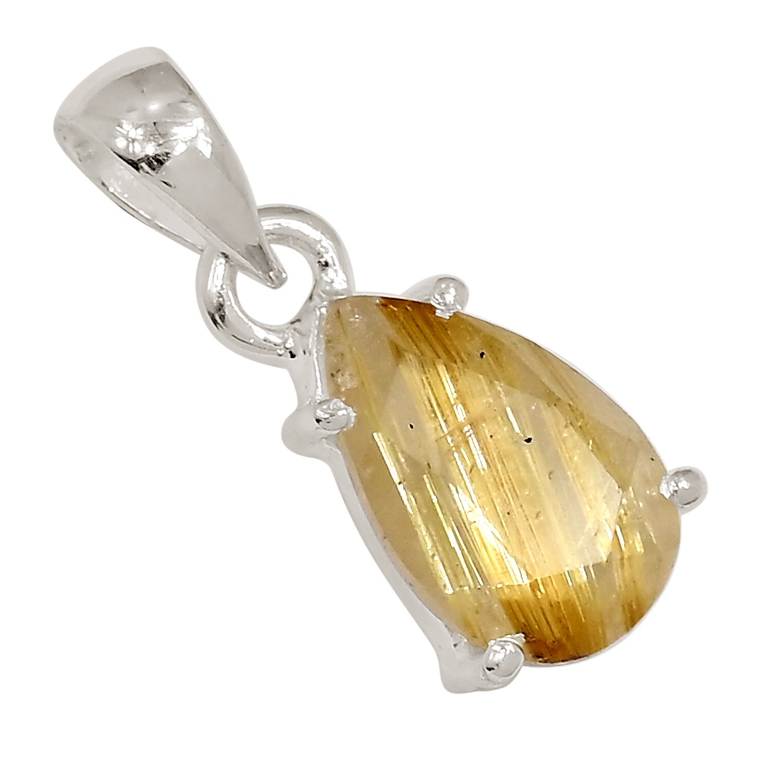 Natural Faceted Golden Rutile – Brazil 925 Silver Pendant Jewelry ALLP-28790