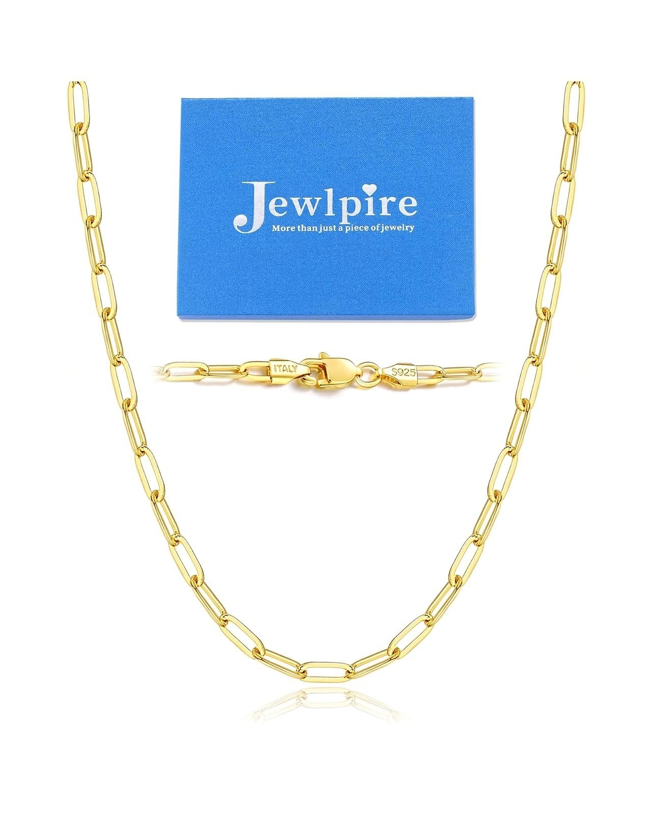14K Gold Plated Sterling Silver Paperclip Chain Necklace Jewlpire