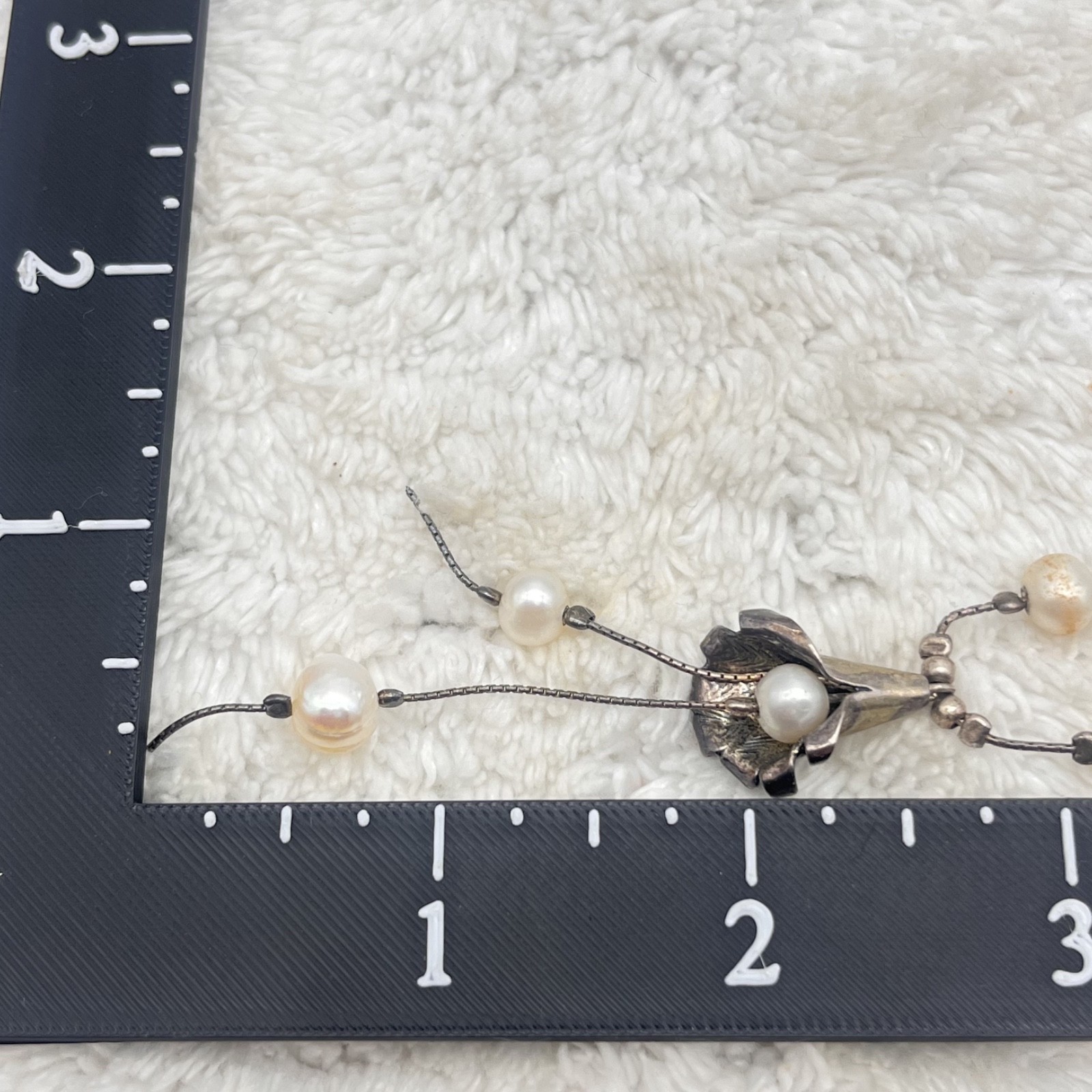 Sterling Silver Flower Necklace Freshwater Pearl Faux Lariat 16″