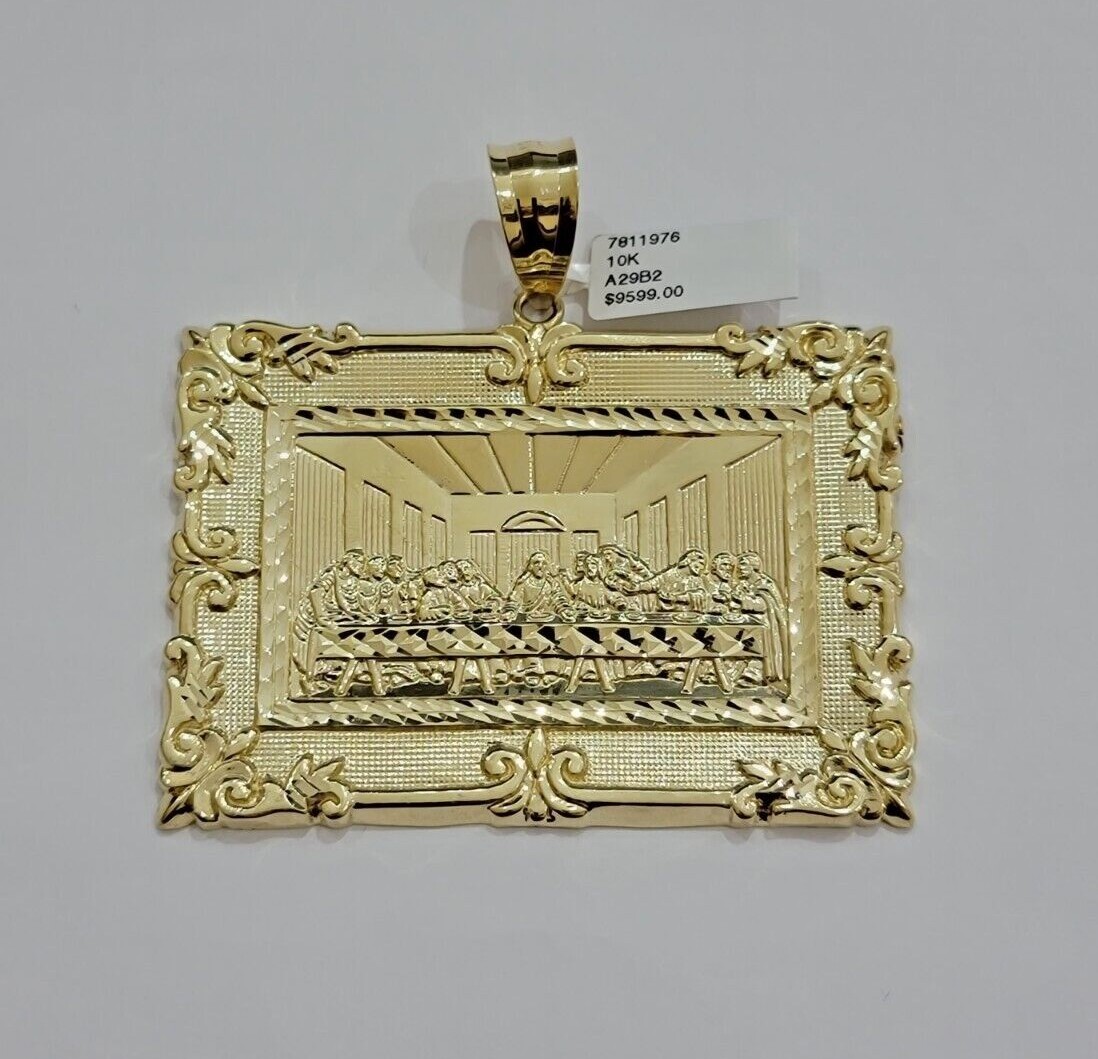 Real 10k Gold Pendant Charm Last Supper Square Jesus 10k Yellow 1.5-3 Inch SALE.