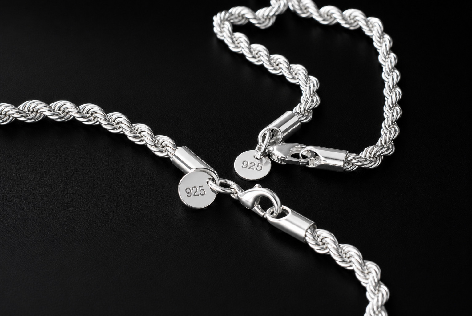925 Sterling Silver Rope Twist 40cm Necklace & 20cm Bracelet Set Gift Boxed