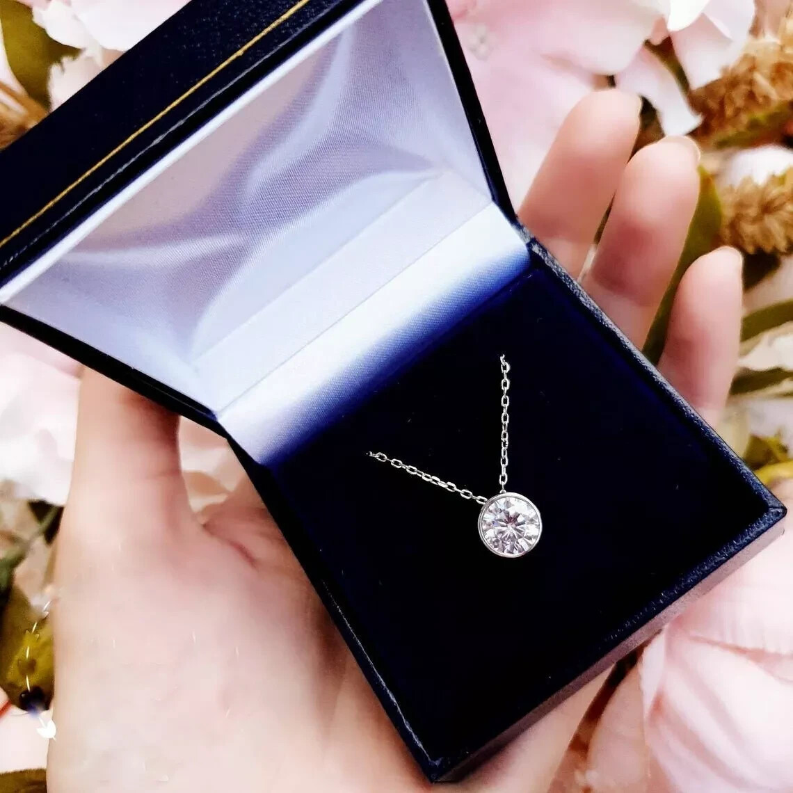 2 CT Lab Created Diamond Pendant With Free Chain 14K White Gold FN