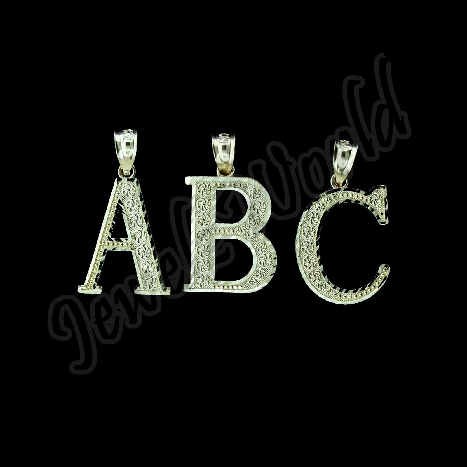 10K Yellow Gold Diamond Cut Initial Letter Charm Pendant A-Z Alphabet Rope Chain