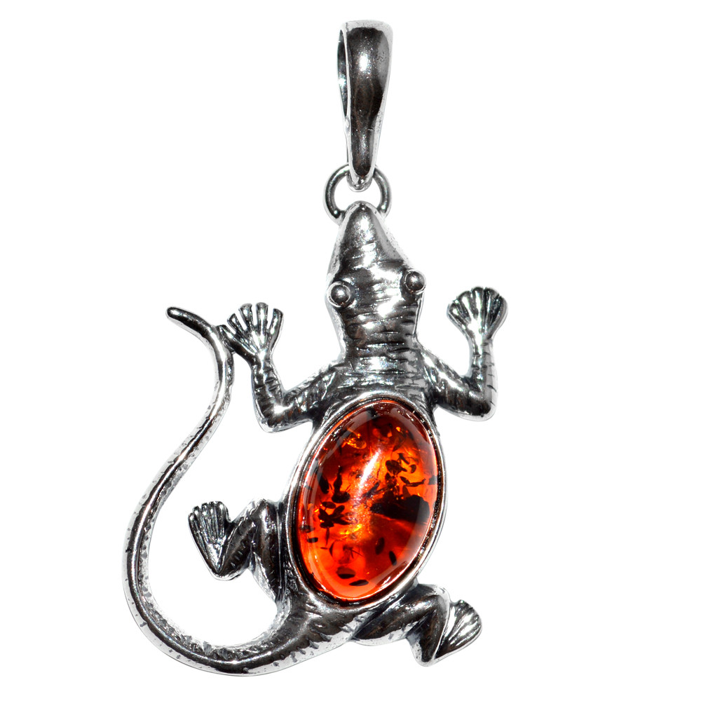 3.34g Gecko Authentic Baltic Amber 925 Sterling Silver Pendant Jewelry N-A1678