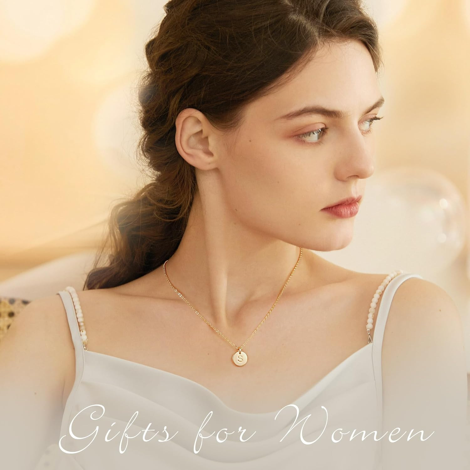 Disc Initial Necklaces for Girls Women – 14K Gold Plated/14K Rose Gold Plated/S9