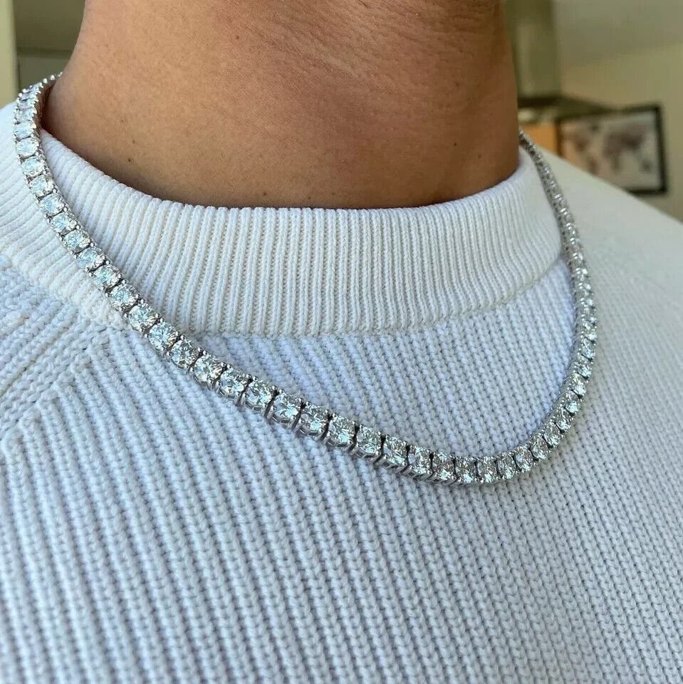 75 CT D-F/VS Lab Grown Diamond Round Diamond Tennis Necklace 14K White Gold 20”