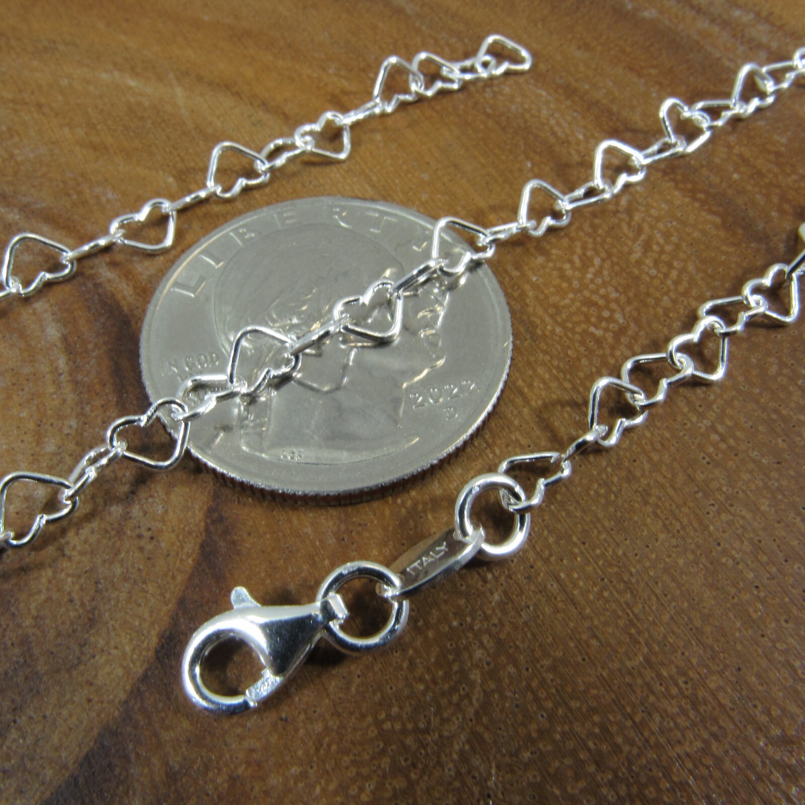 Solid 925 Sterling Silver Womens Heart Link Chain Necklace, Anklet, or Bracelet