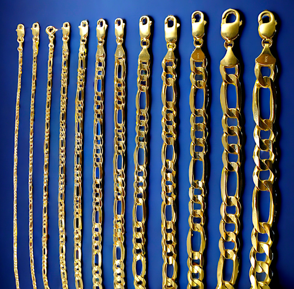 14K Yellow Gold 1.5mm-12mm Solid Figaro Chain Necklace Link All Sizes Real