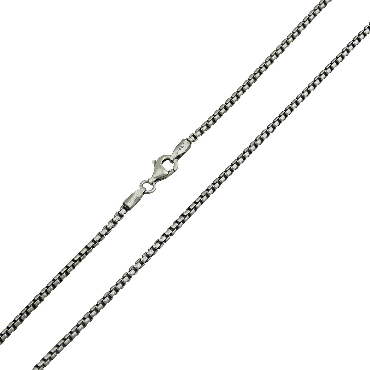 2mm Oxidized Round Box Chain Necklace – 925 Sterling Silver 16″-30″ Unisex