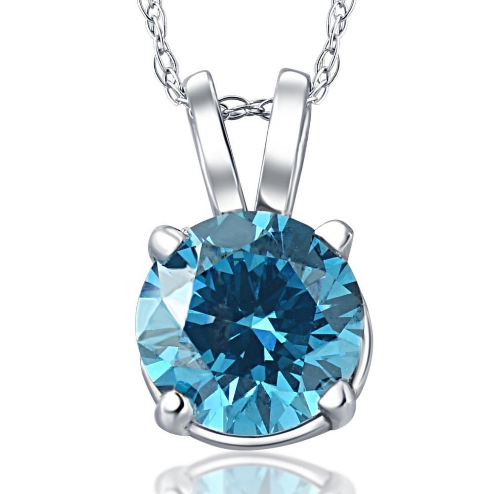 VS 1/4 – 2 Ct T.W. Blue Diamond Solitaire Pendant in 14k White or Yellow Gold