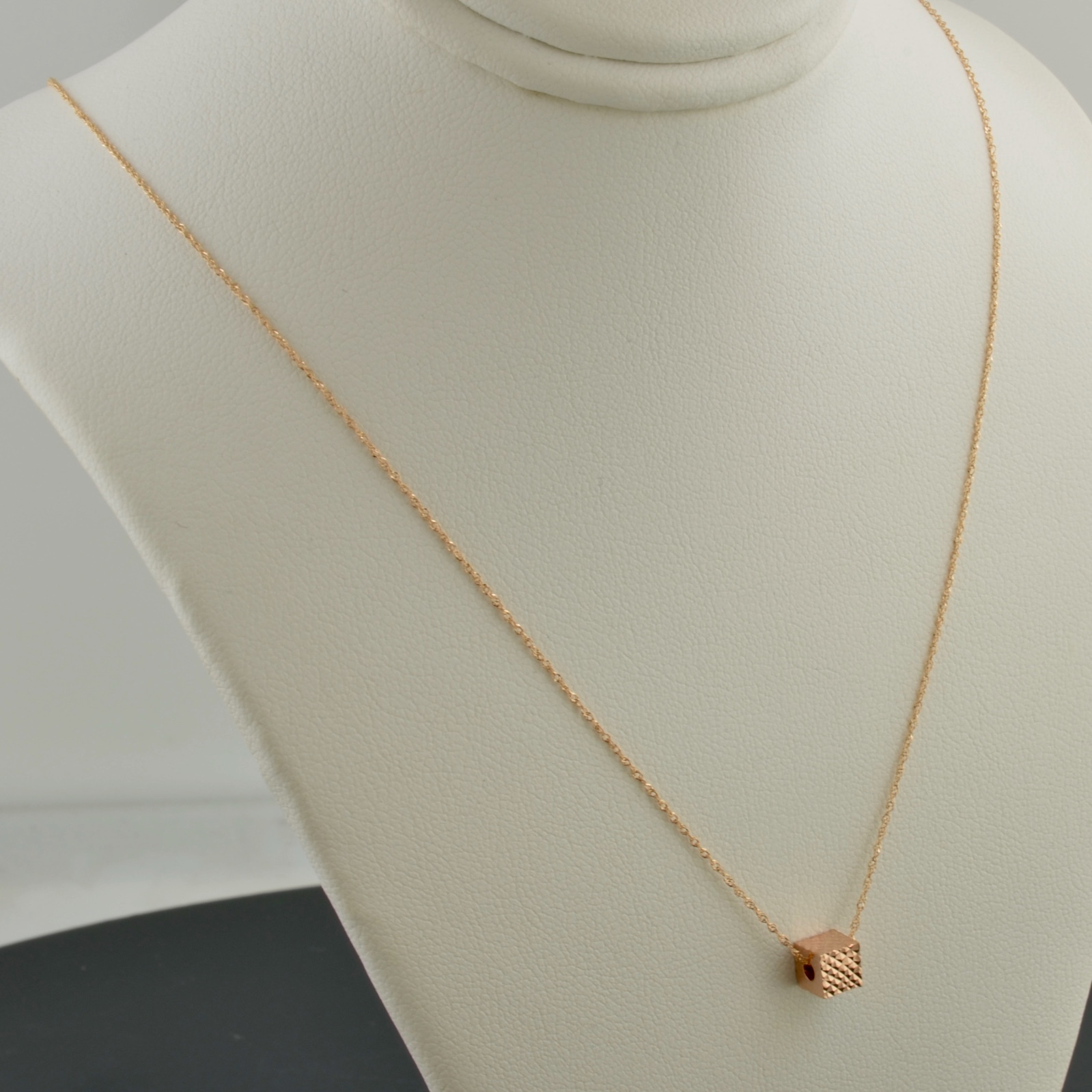 14K ROSE GOLD LASER CUT CUBE PENDANT 18″ NECKLACE