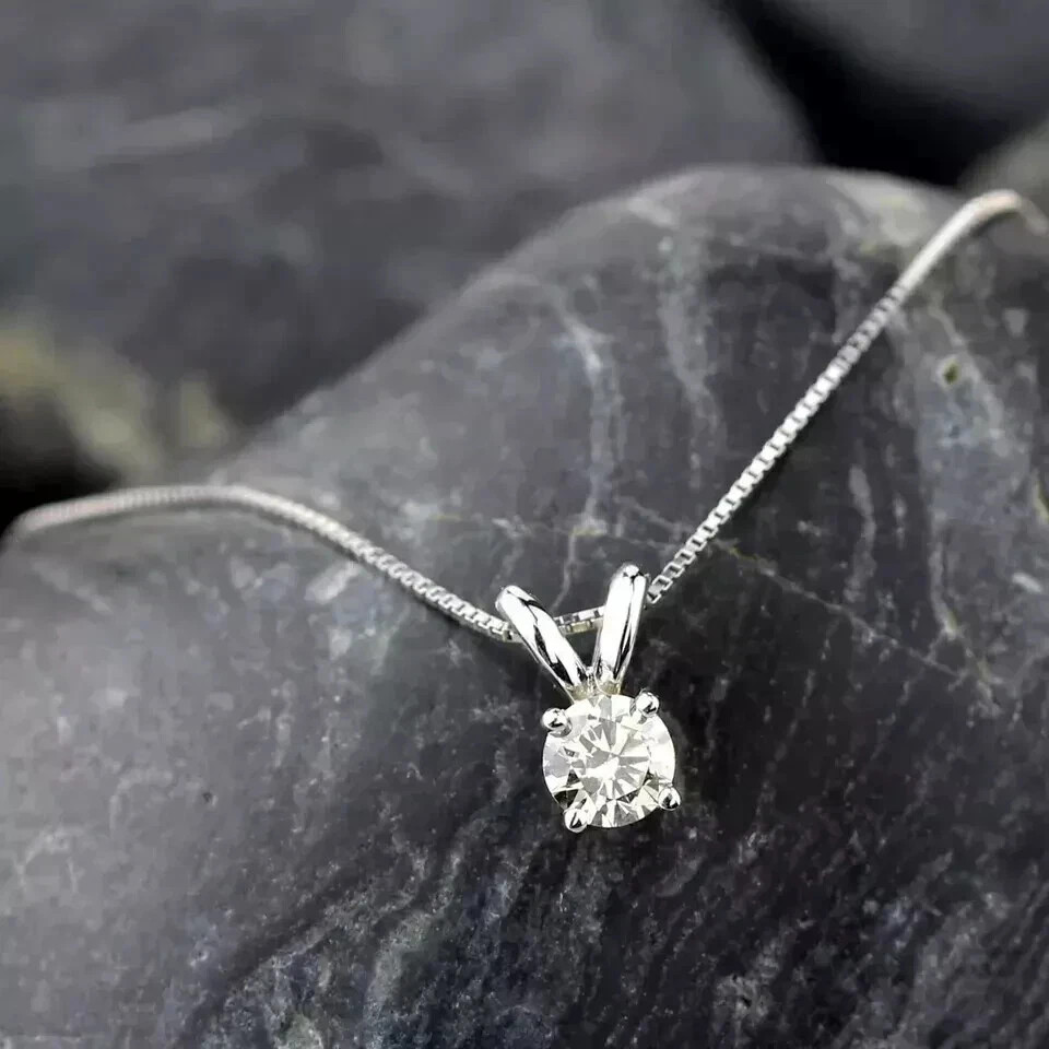 2 Ct Round Cut White Moissanite Solitaire Women Pendant 14K White Gold Plated