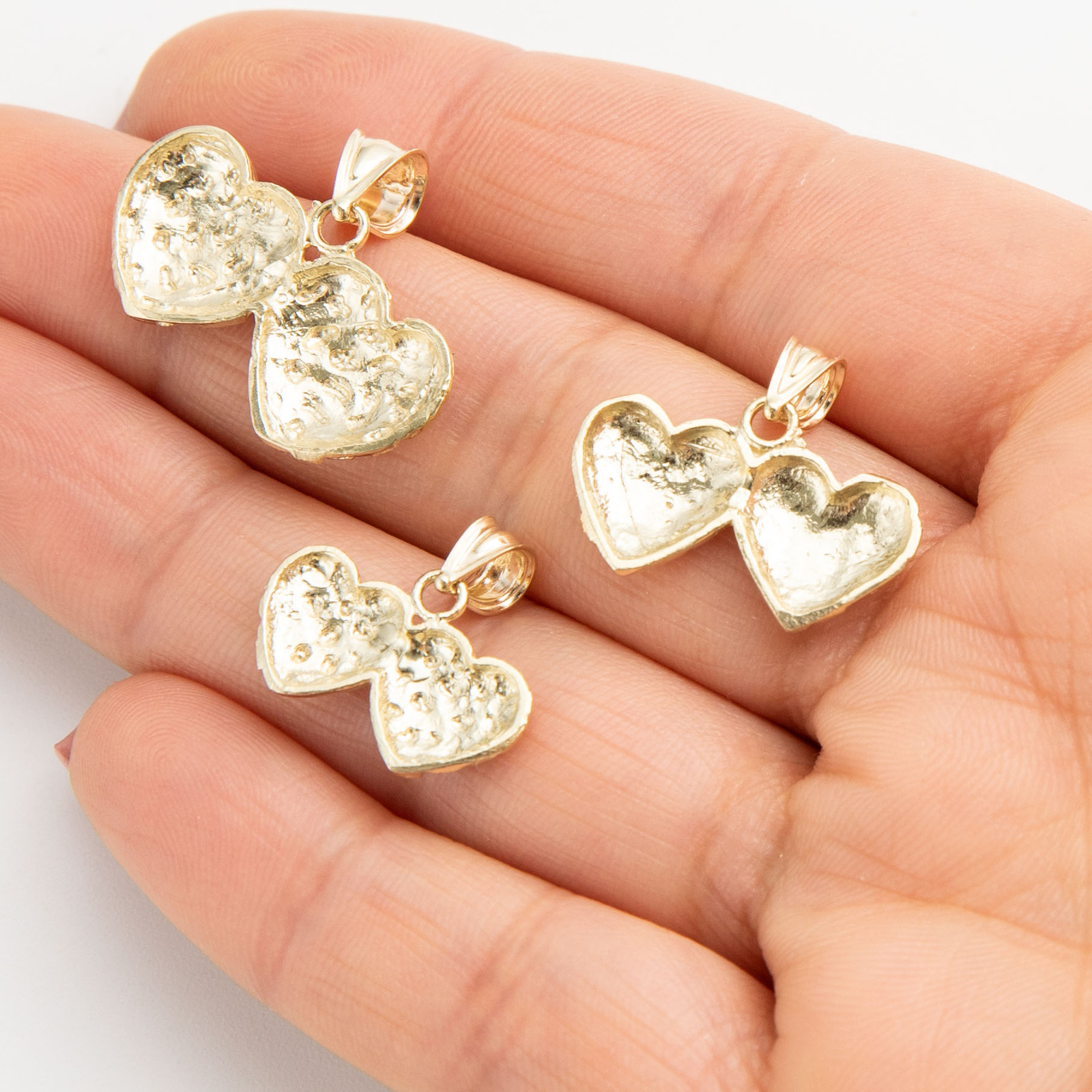 Solid 10K Gold Diamond-Cut Hearts Nugget Pendant Yellow Gold All Sizes