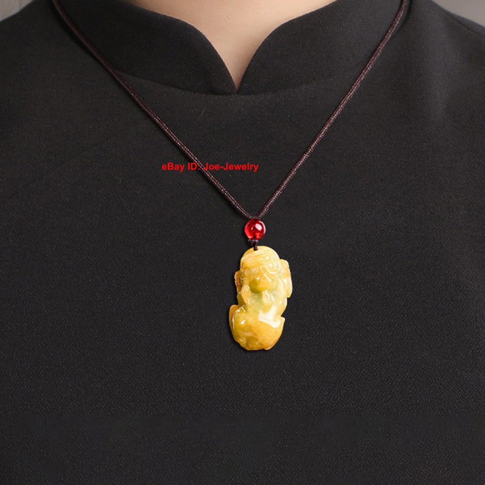 NEW Natural Grade A Jadeite Bright Yellow Jade Pendant Rich Pixiu Pendant