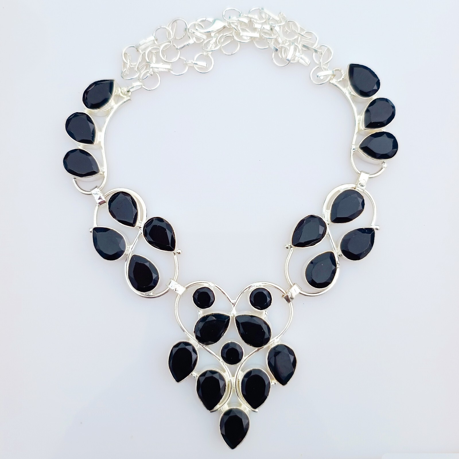 Black Onyx Natural Gemstone Necklace 925 Sterling Silver Handmade Jewelry Gift