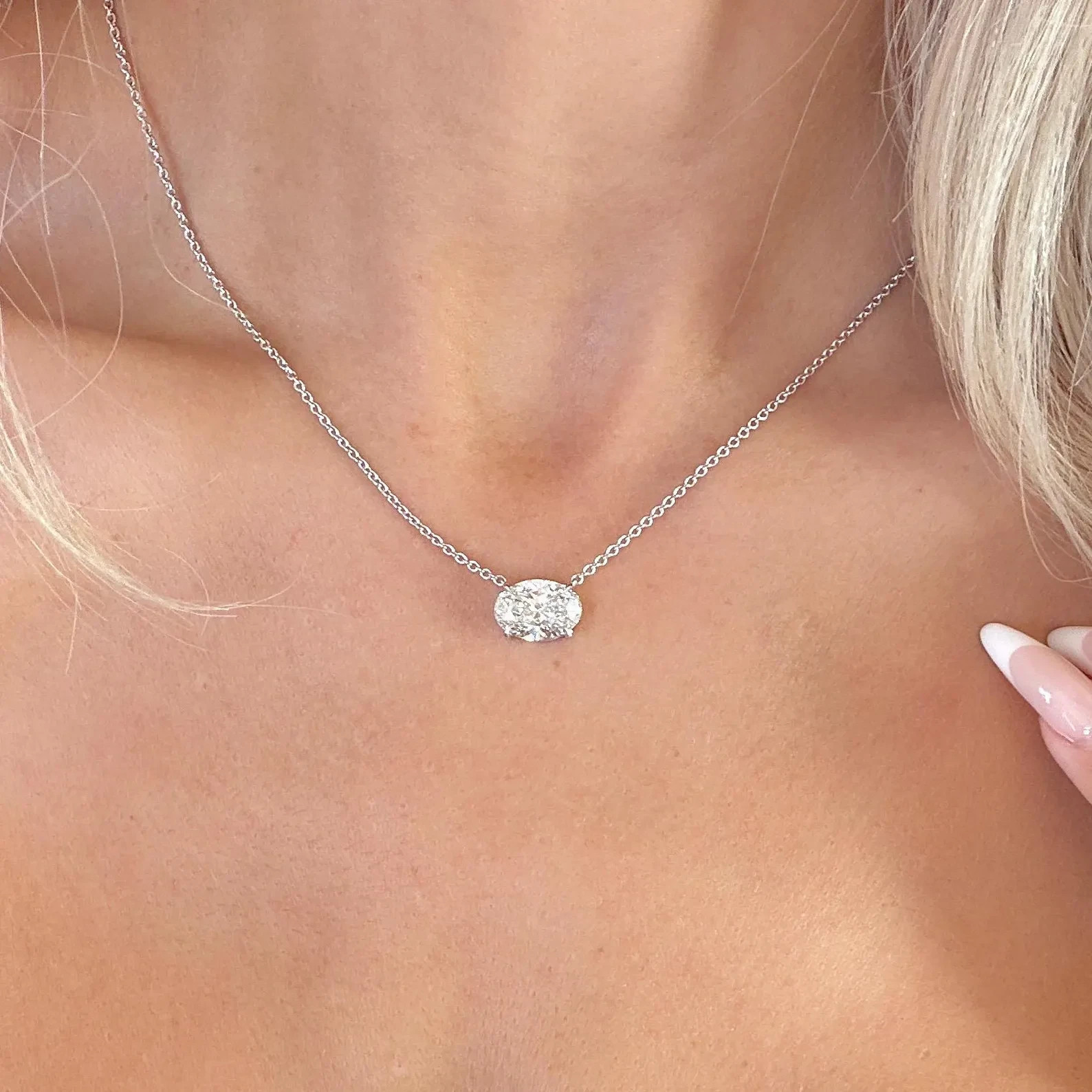 Best Seller ! 1.50CT Oval Cut Natural Diamond 14K White Gold Solitaire Pendant