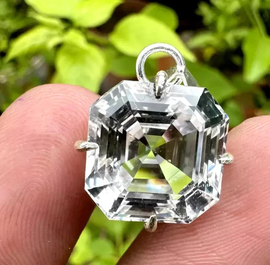 39 Carat Ceylon Natural White Sapphire Pendant, Asscher Cut, AGL Certified