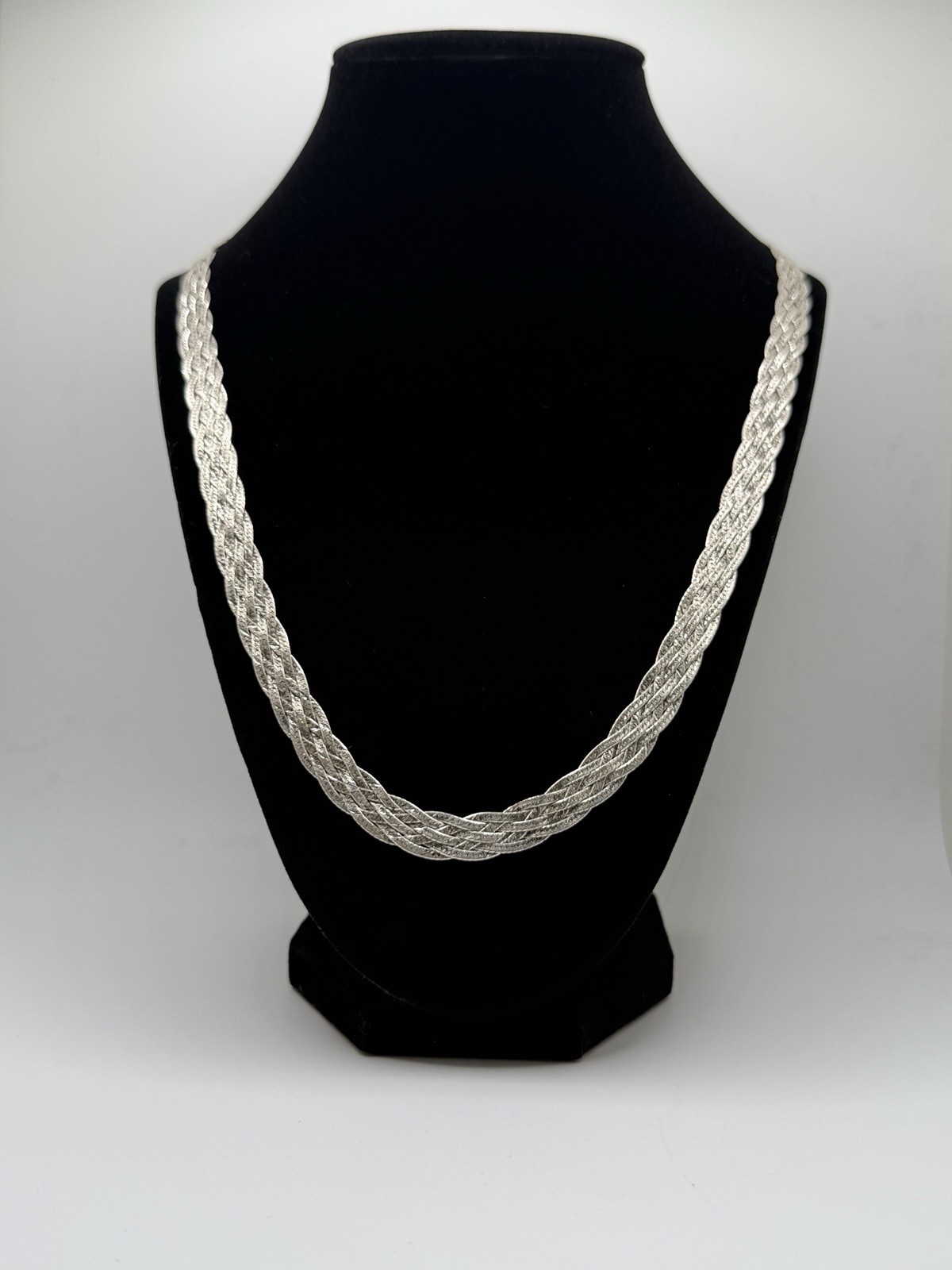 Vintage Braided Herringbone Italian 925 Sterling Silver Necklace Aprox. 20”