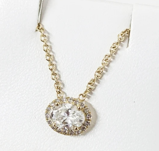 2.20Ct Oval-Cut EF/VS1 Lab Grown Diamond Halo Pendant & Necklace 14k Yellow Gold