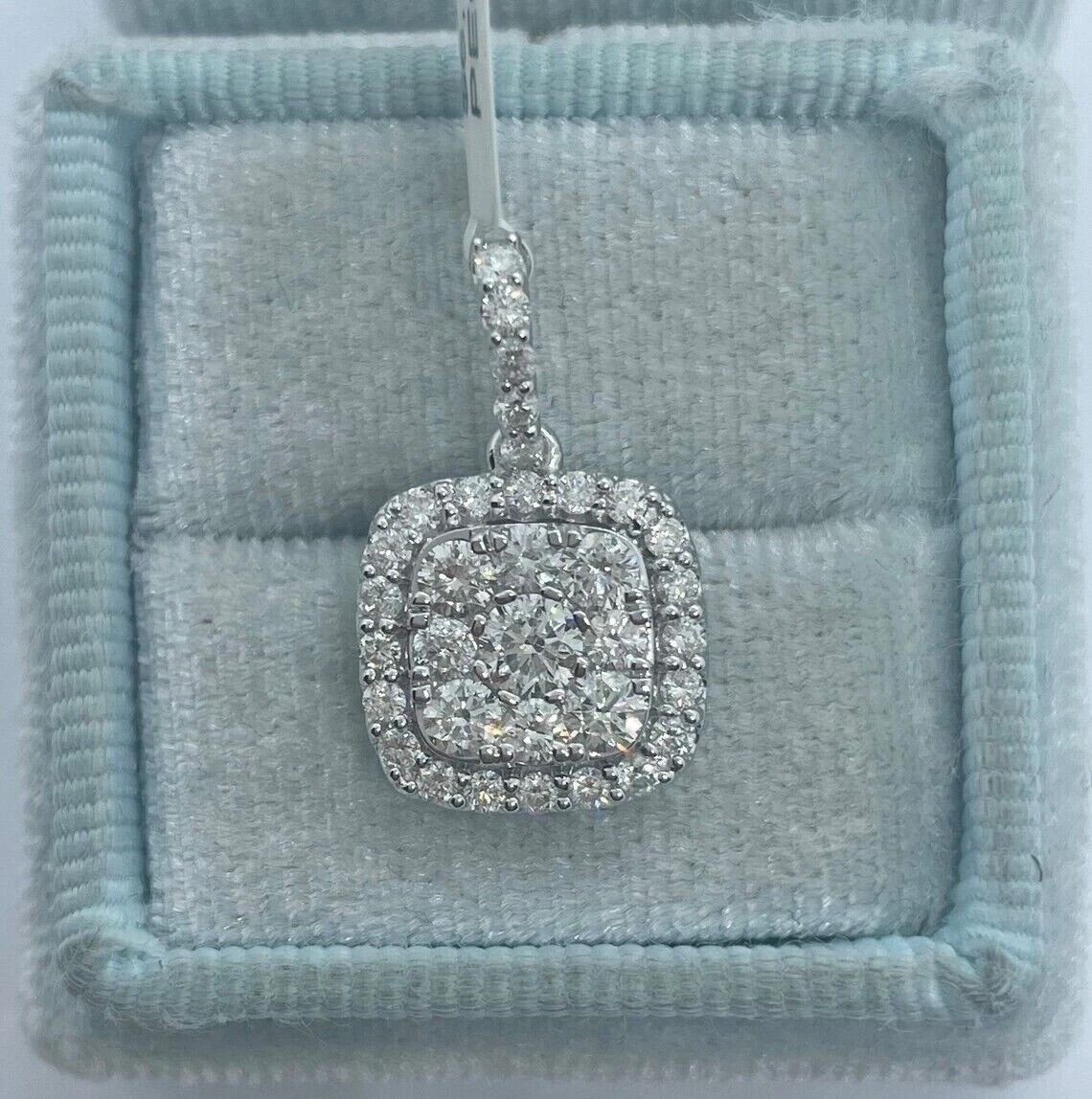 1.50Ct Lab Created Diamond Round Cushion Halo Pendant 14K White Gold Plated 18″