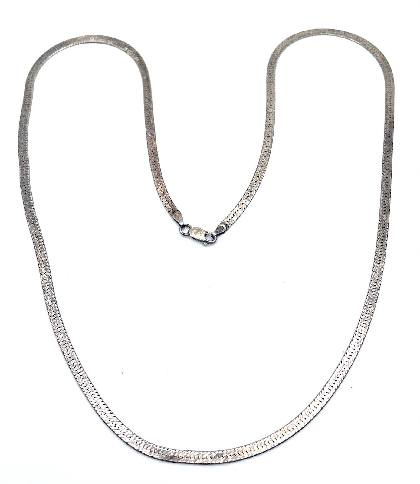 Sterling Silver 925 Italy Flat Herringbone Chain 24” Has Patina Makers Mark “D”