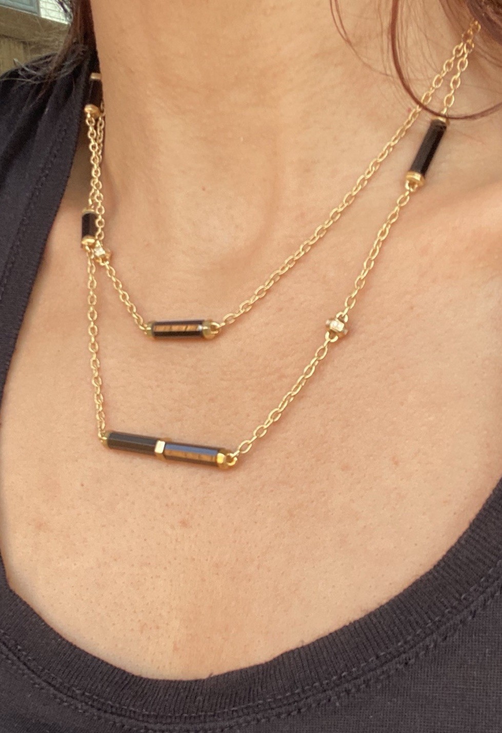 David Yurman 18k Gold Diamond Onyx Barrels Lexington Necklace 36” 25g
