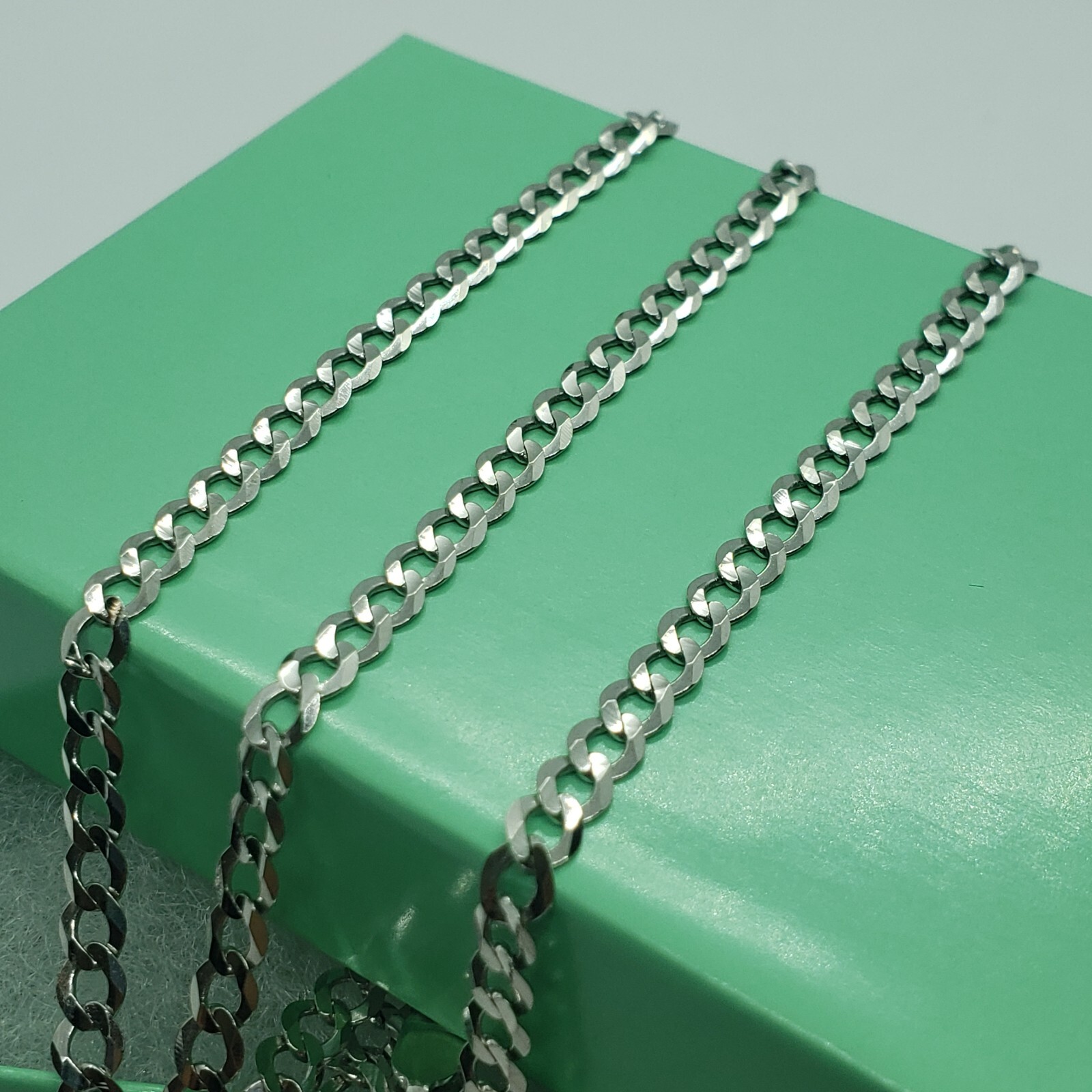 14K White Gold Solid Cuban Curb Link Chain Necklace Bracelet 2mm~6mm 7″~30″