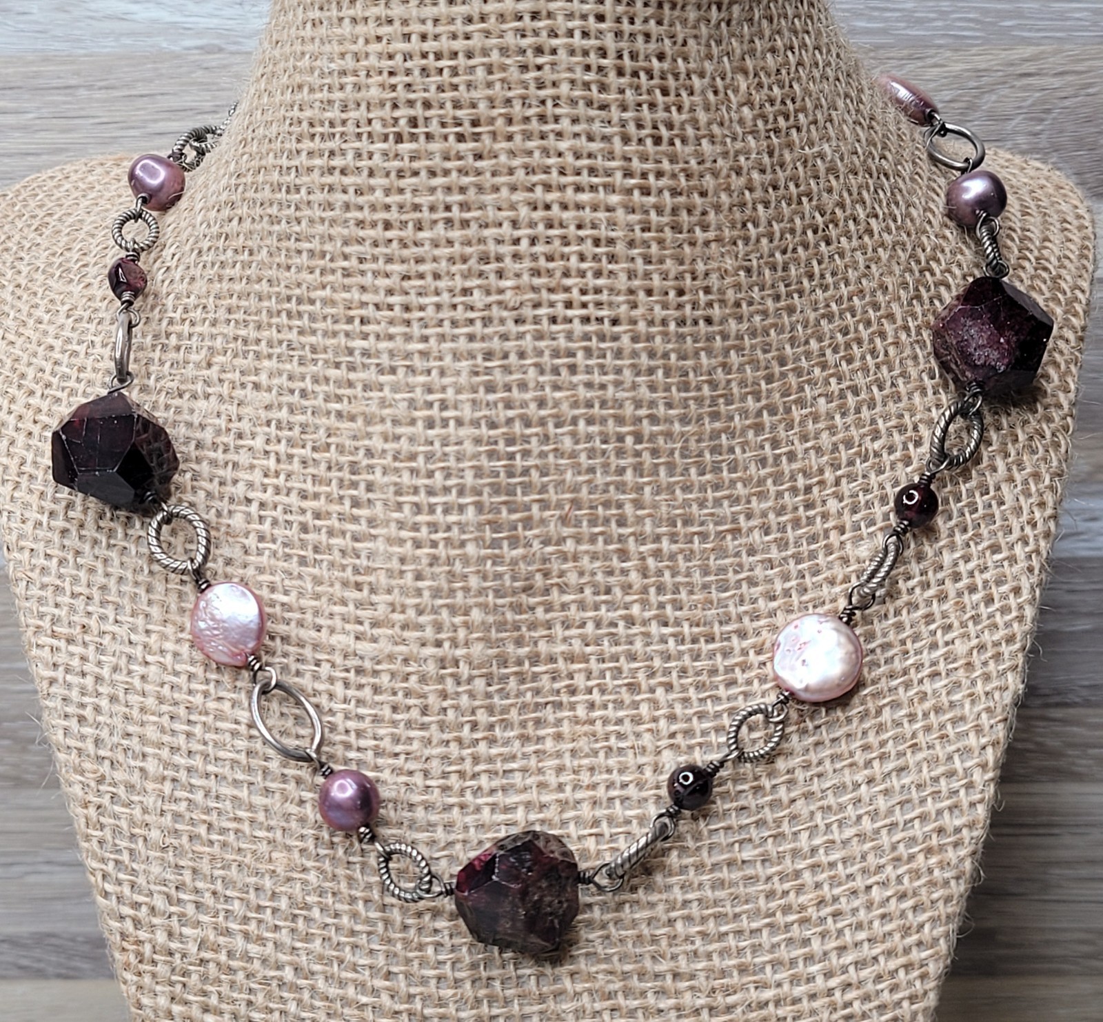 EXEX Claudia Agudelo Sterling Silver Garnet & Pink Pearl Beaded Necklace