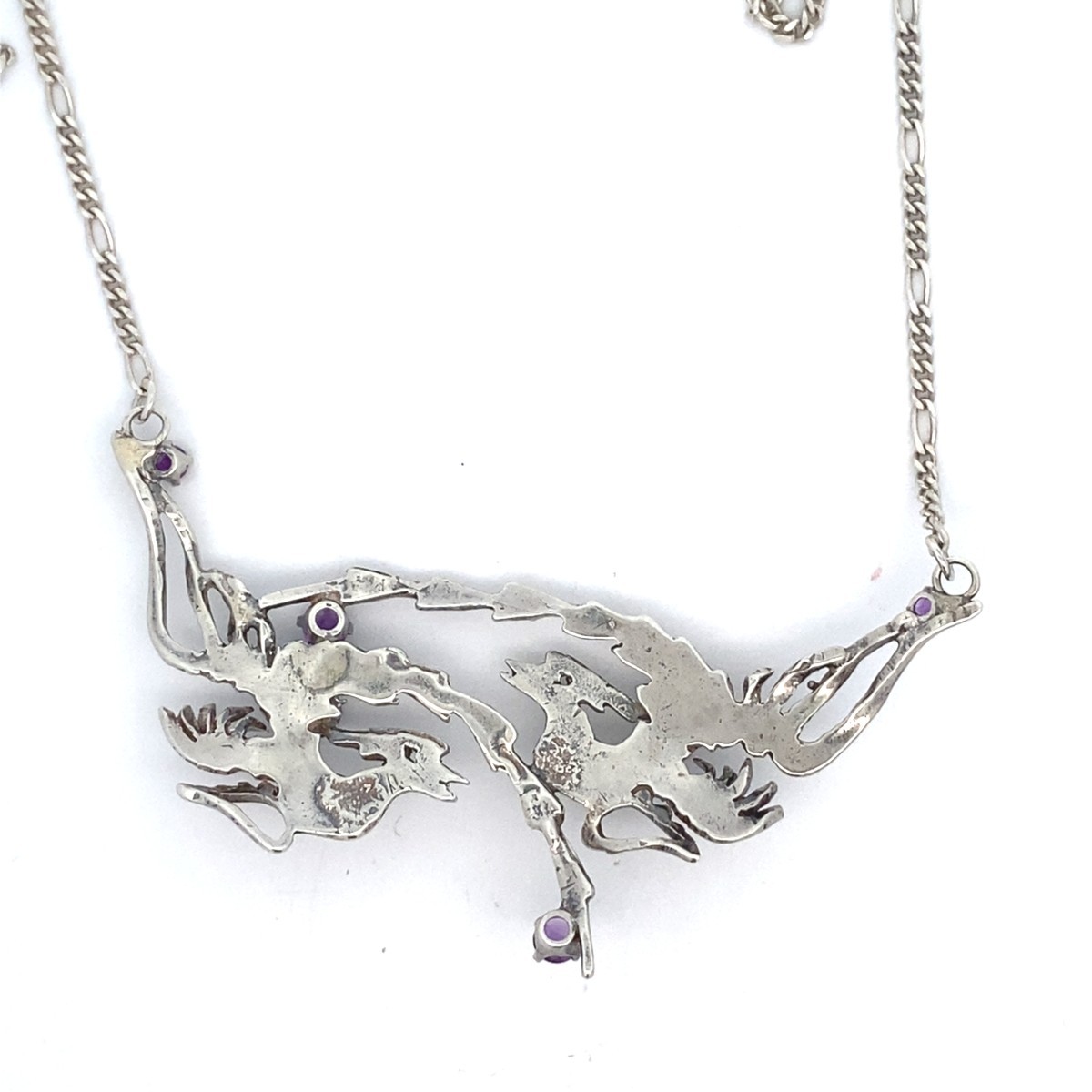 Sterling Silver Purple Stone Bird Fixed Pendant Necklace – 17.5″ (C31033732)
