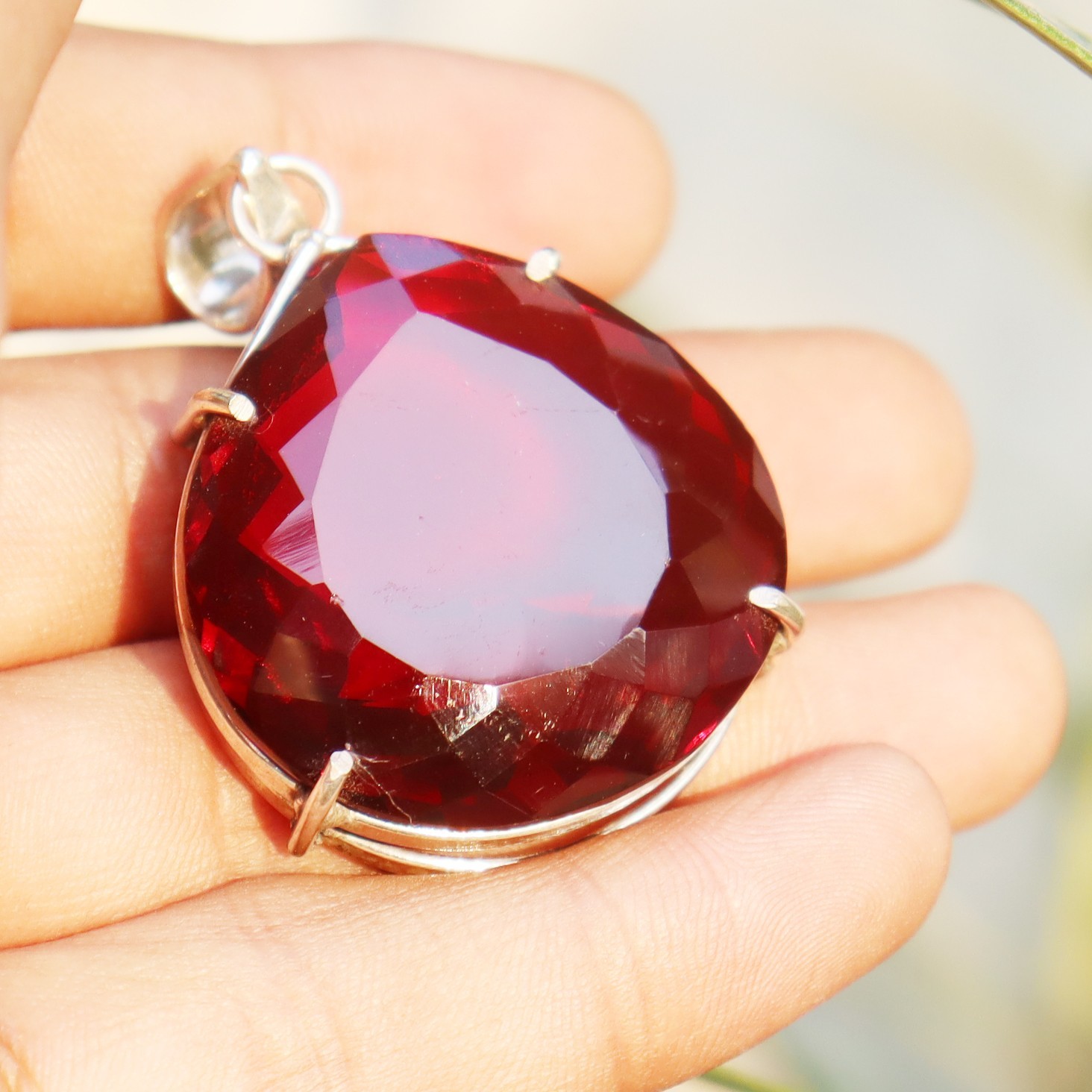 100Ct Natural Red Ruby 925 Sterling Silver Pendant with Ruby Loose Gemstone