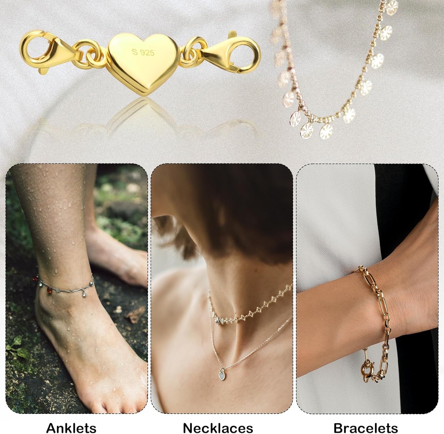 14K Gold Heart Magnetic Necklace Clasp and Closure Double Lobster Clasp