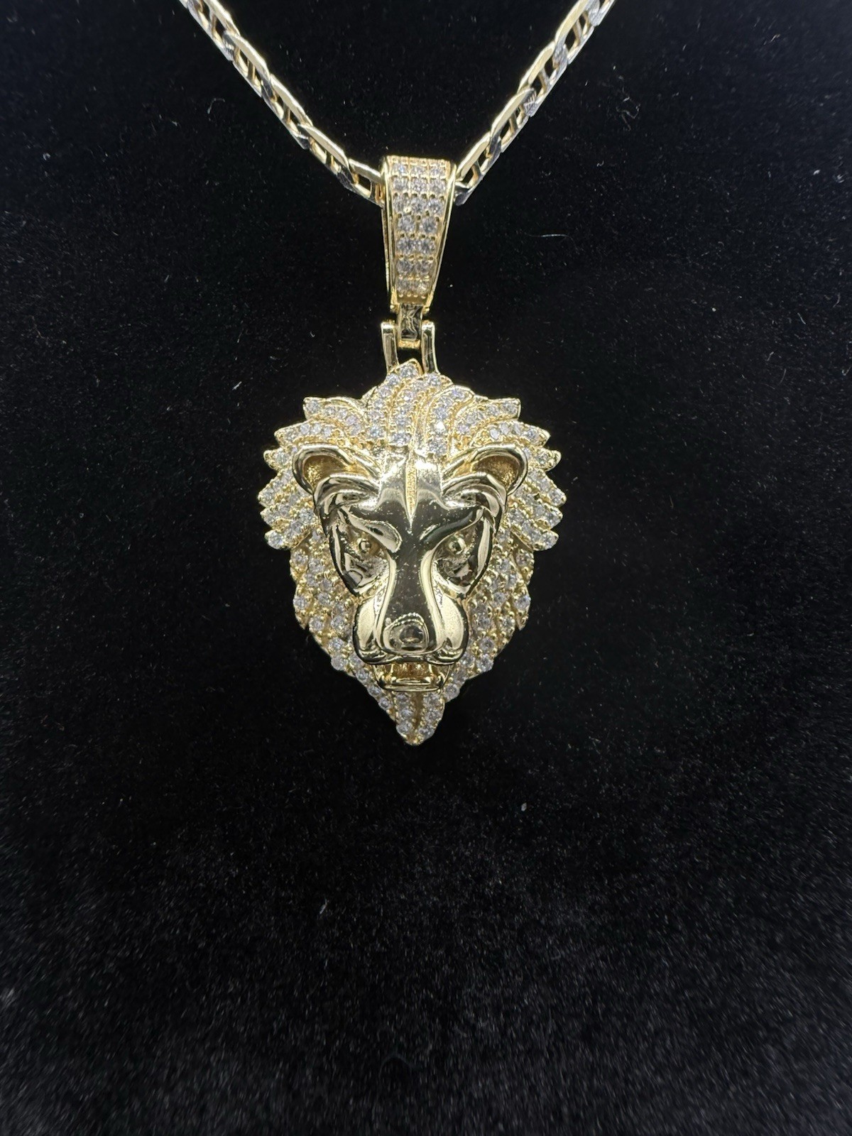 Gold Over Solid Sterling Silver 925 Mariner 22” W Vvsd Moissnaite 925 Lion