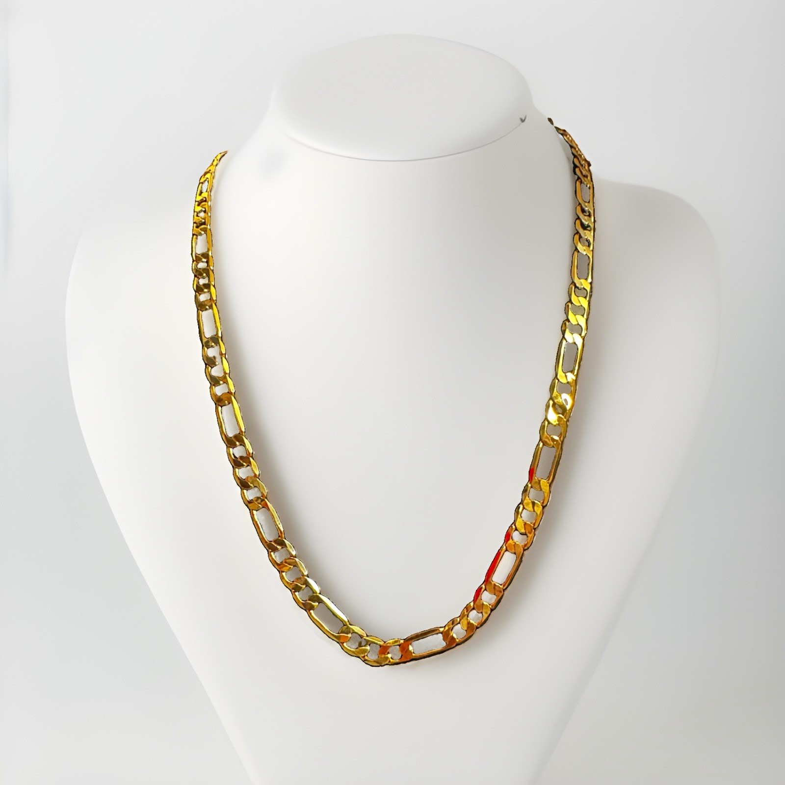 LUXE Italian 18k Gold Filled Figaro Link 5mm Chain 22” Mens Teens Unisex Gift
