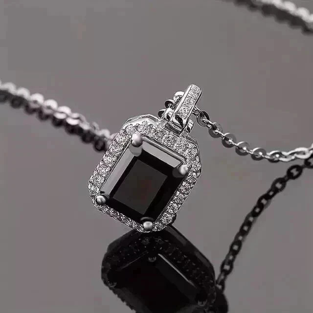 2CT Emerald Cut Black Lab Created Women’s Pendant 14K White Gold Plated