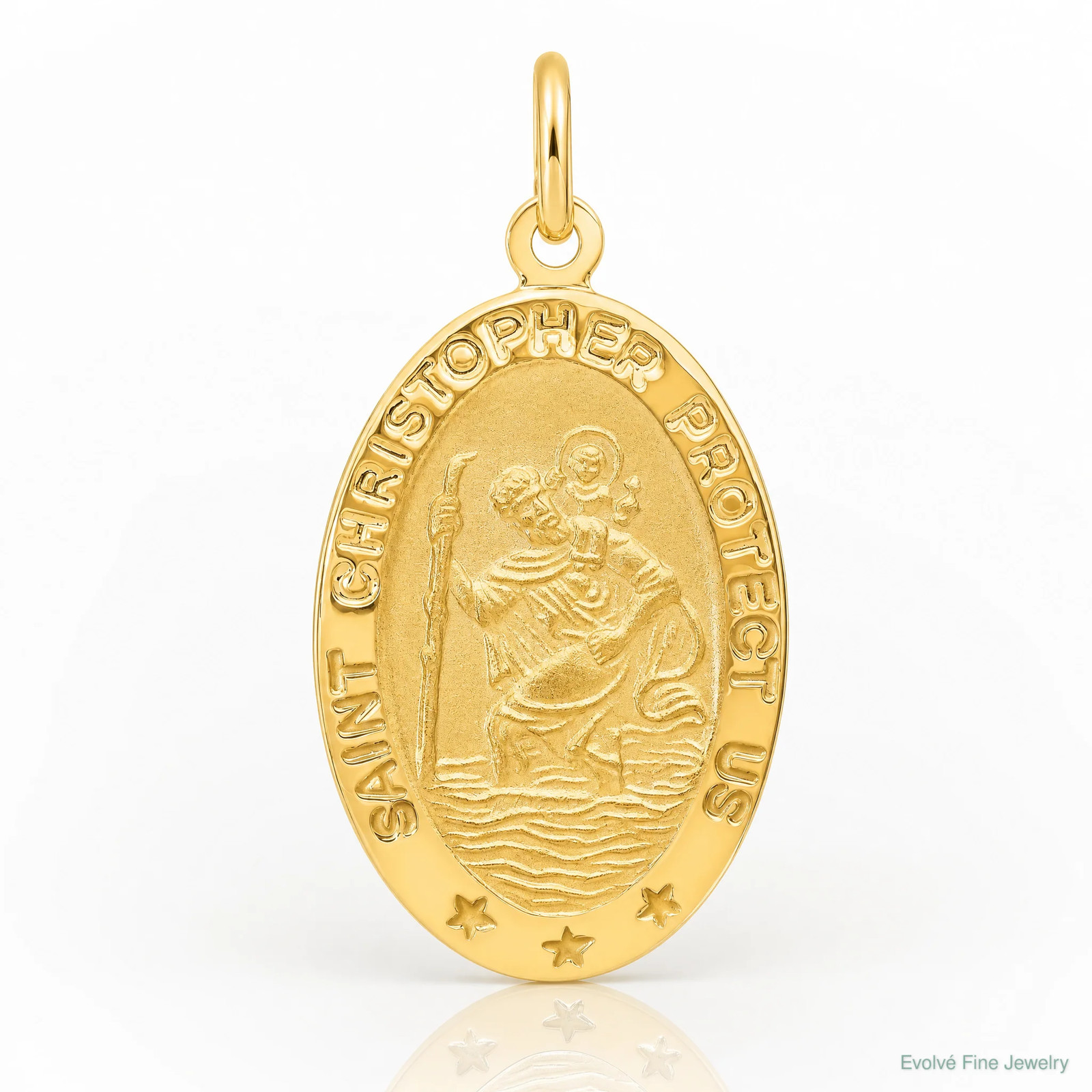 14K Yellow Gold Polished And Satin Oval St. Christopher Pendant