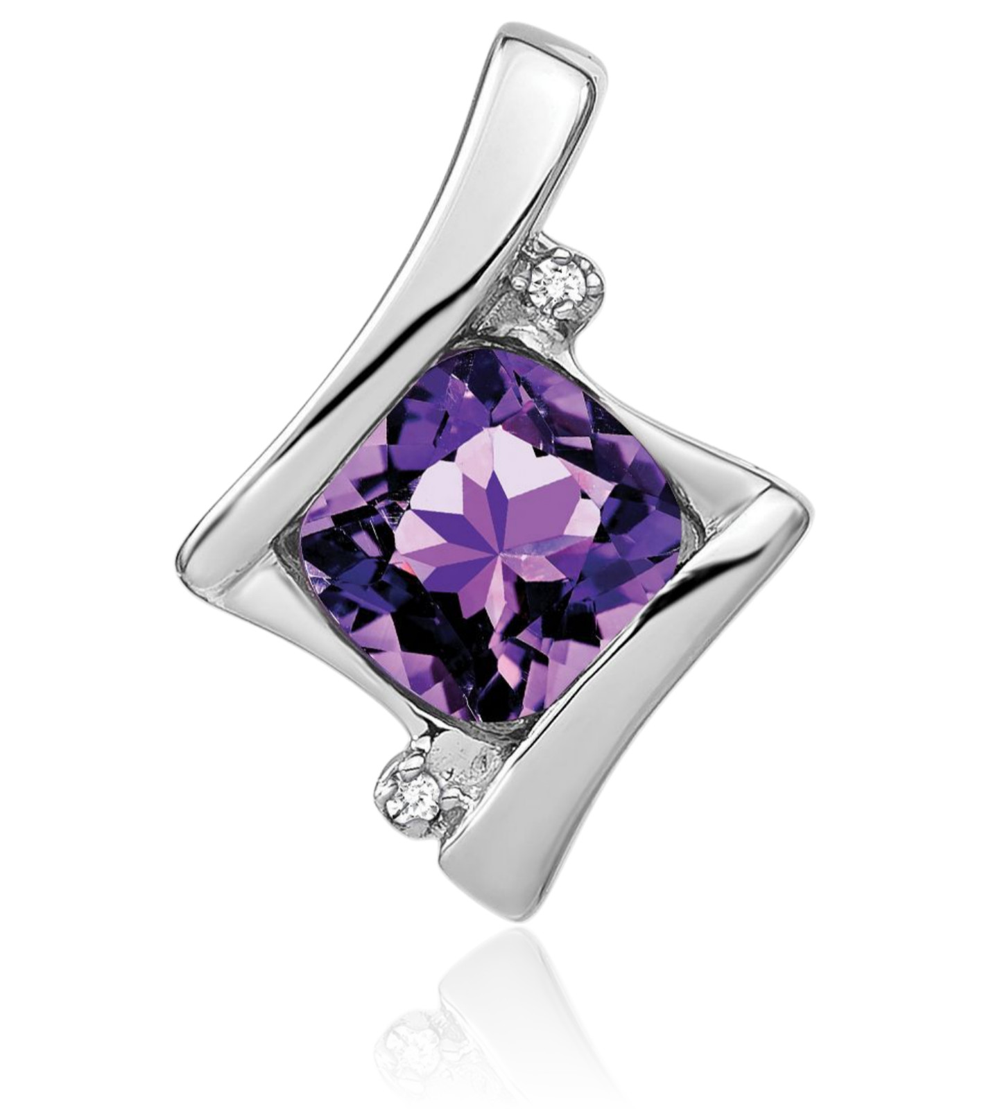 14K Solid White Gold 1.25 ct Purple Amethyst Diamond Accent Square Small