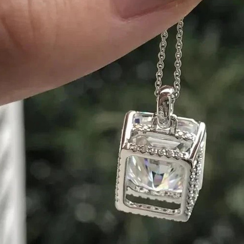 3.20Ct Radiant-Cut Lab Grown Diamond Solitaire Necklace Pendant 14k White Gold