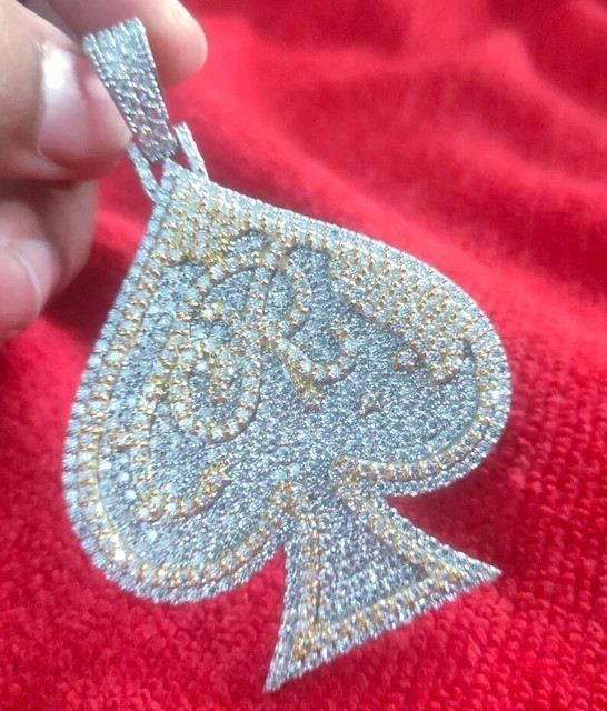 3Ct Round Real Moissanite Ace Spade Customized Pendant 14k Two Tone Gold Plated