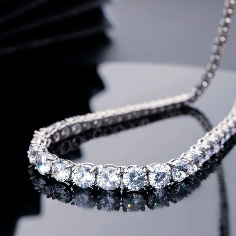 D Color Real Moissanite Tennis Necklace Women S925 Silver 18K White Gold Plated