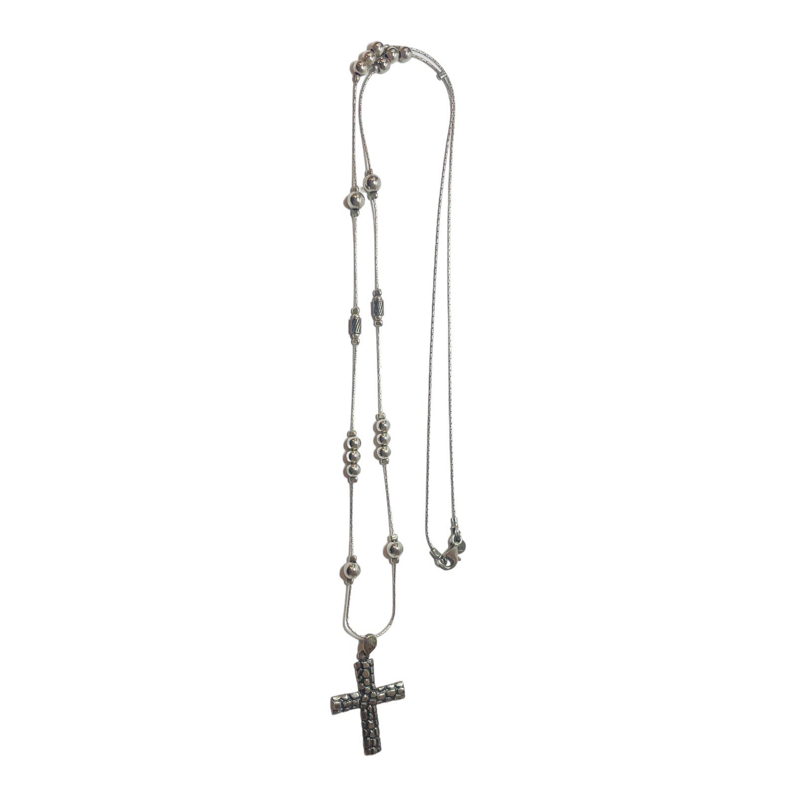 Or Paz Israel Sterling 925 Silver Station Bead Pebble Cross Necklace 36 in