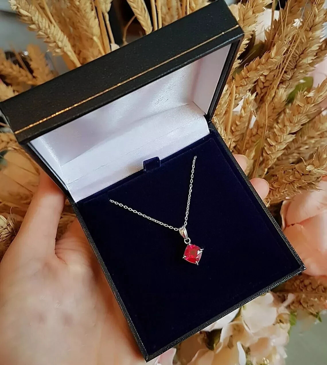 2 CT Cushion Solitaire Pink Ruby Pendant With Free Chain 14K White Gold FN