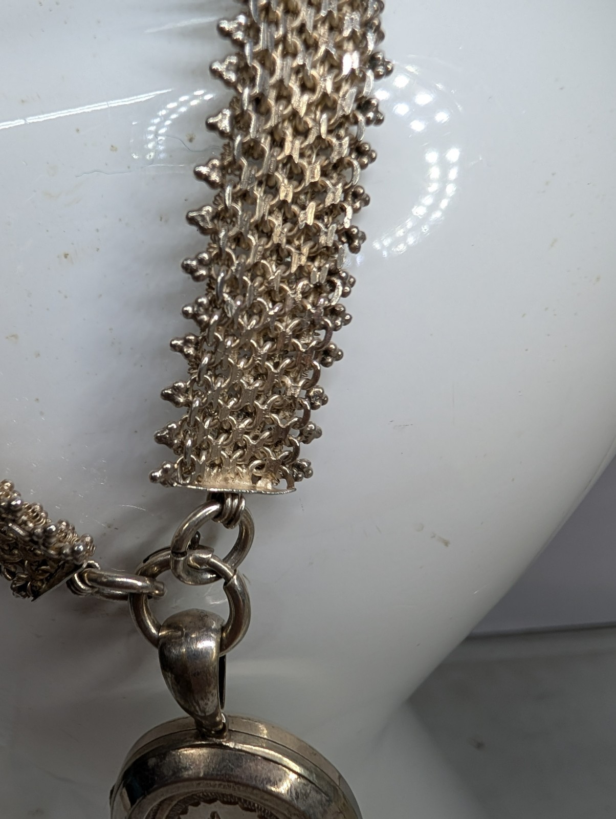 Victorian Era Silver Collar & Picture Locket 62.4 Grams