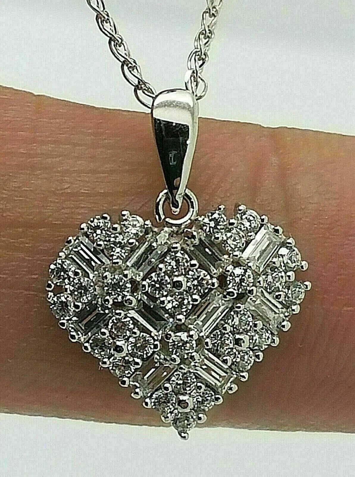2Ct Round/Baguette Cut Lab Created Diamond Cluster Pendant 14K White Gold Finis