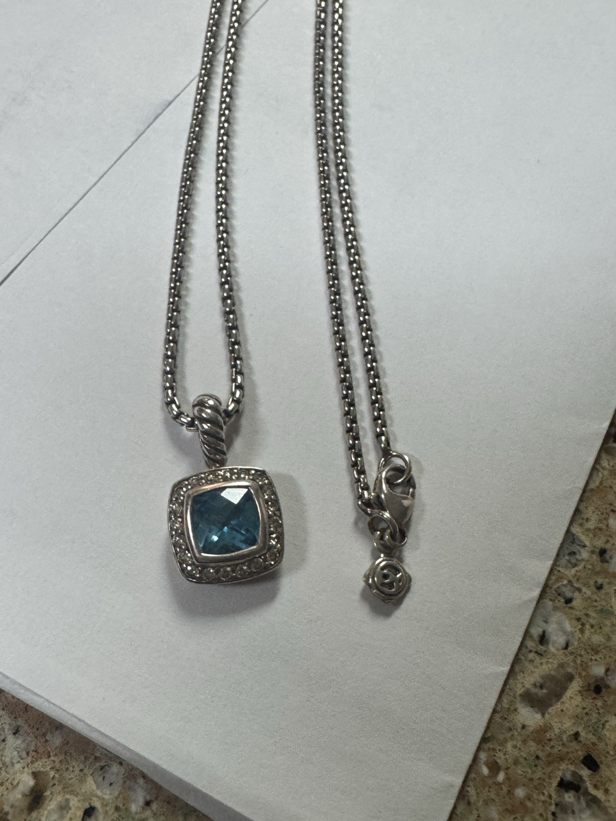 David Yurman Necklace with Blue Topaz and Diamonds 16-17″